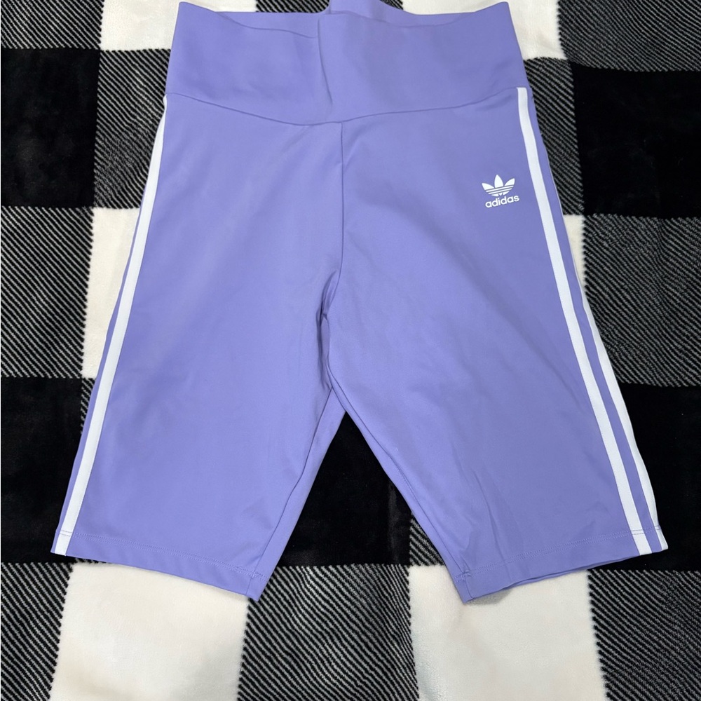 Adidas Womens Lavender Bike Shorts with White Side Stripes